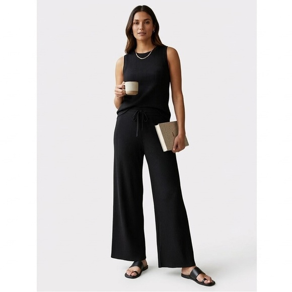 Marks & Spencer Pants - M&S Black Ribbed Wide Leg Knit Pants | High Waisted Lounge Trousers XL